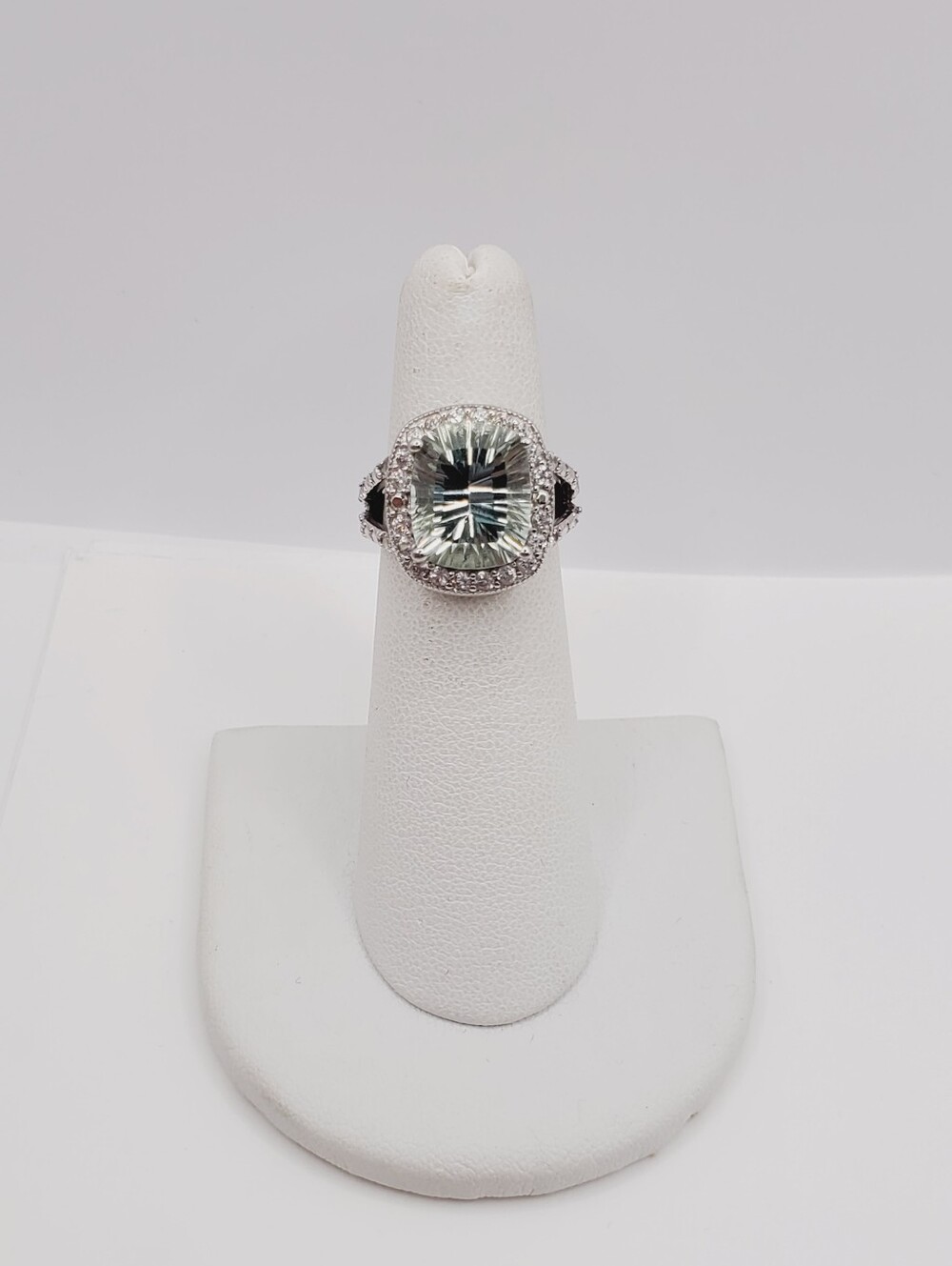 Fancy Cut Prasiolite - Green Amethyst & White Zircon 925 Sterling Silver Ring - Picture 12 of 12